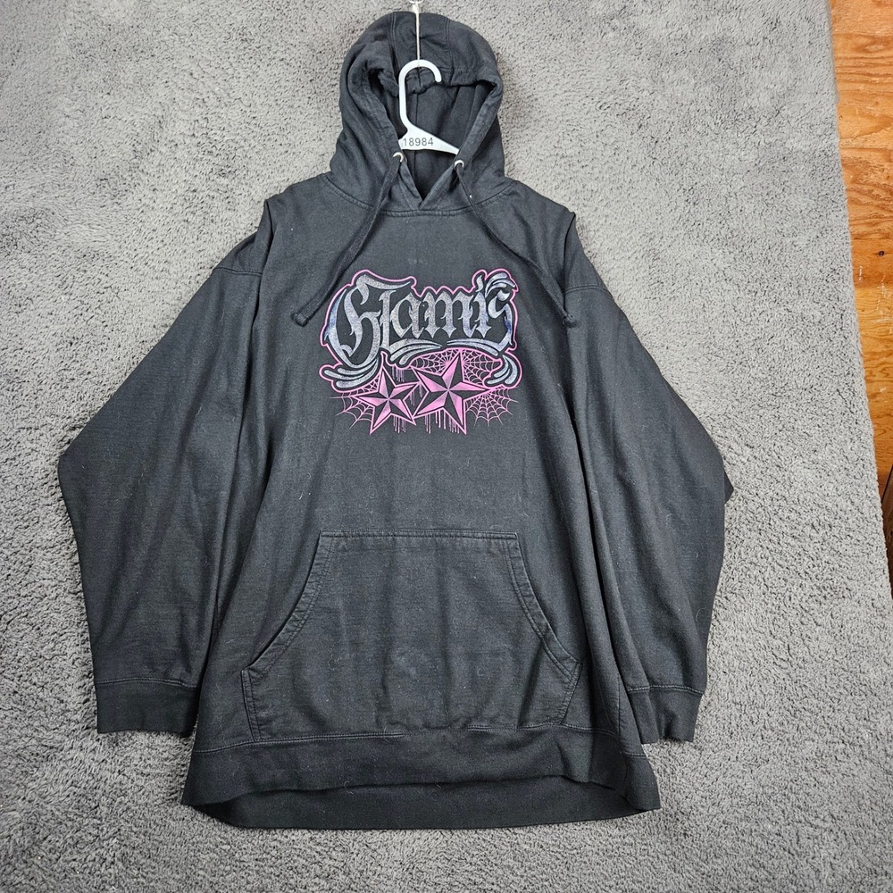 Glamis Graphic Zip Up Hoodie Black Pink Stars Mens 3XL‎